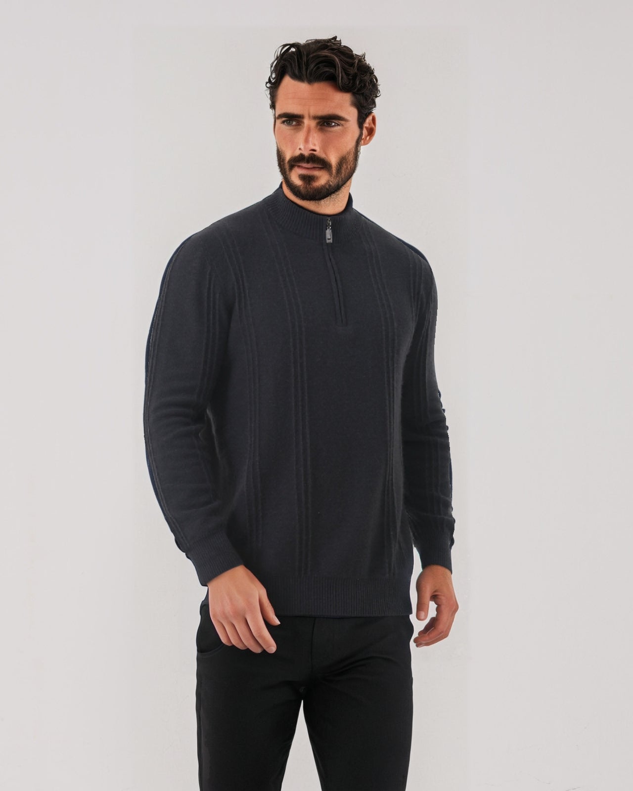 Heritage Cashmere Ribbed Half Zip